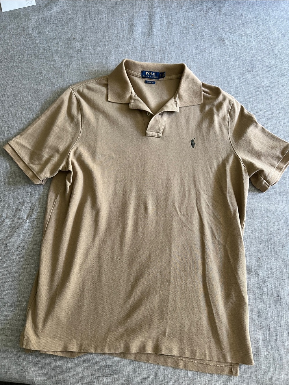 Polo by Ralph Lauren Men’s Khaki Polo Shirt with Embroidered Logo